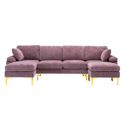 U-shape sectional sofa with Ottoman, Reversible Sofa Couch for Living Room,Spacious Furniture,Durable Couch Removable and machine washable cover (Purple Velvet)