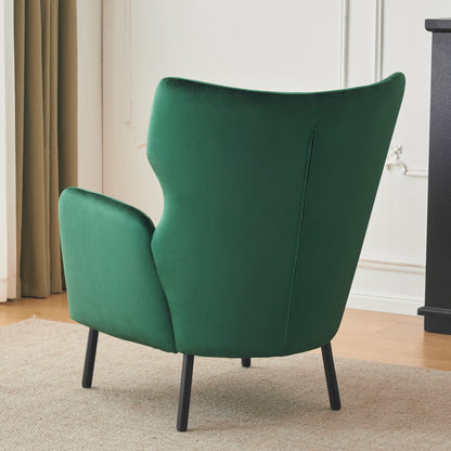 Velvet Accent Chair, Modern Living Room Armchair Comfy Upholstered Single Sofa Chair for Bedroom Dorms Reading Reception Room with Metal Legs & Pillow, Green