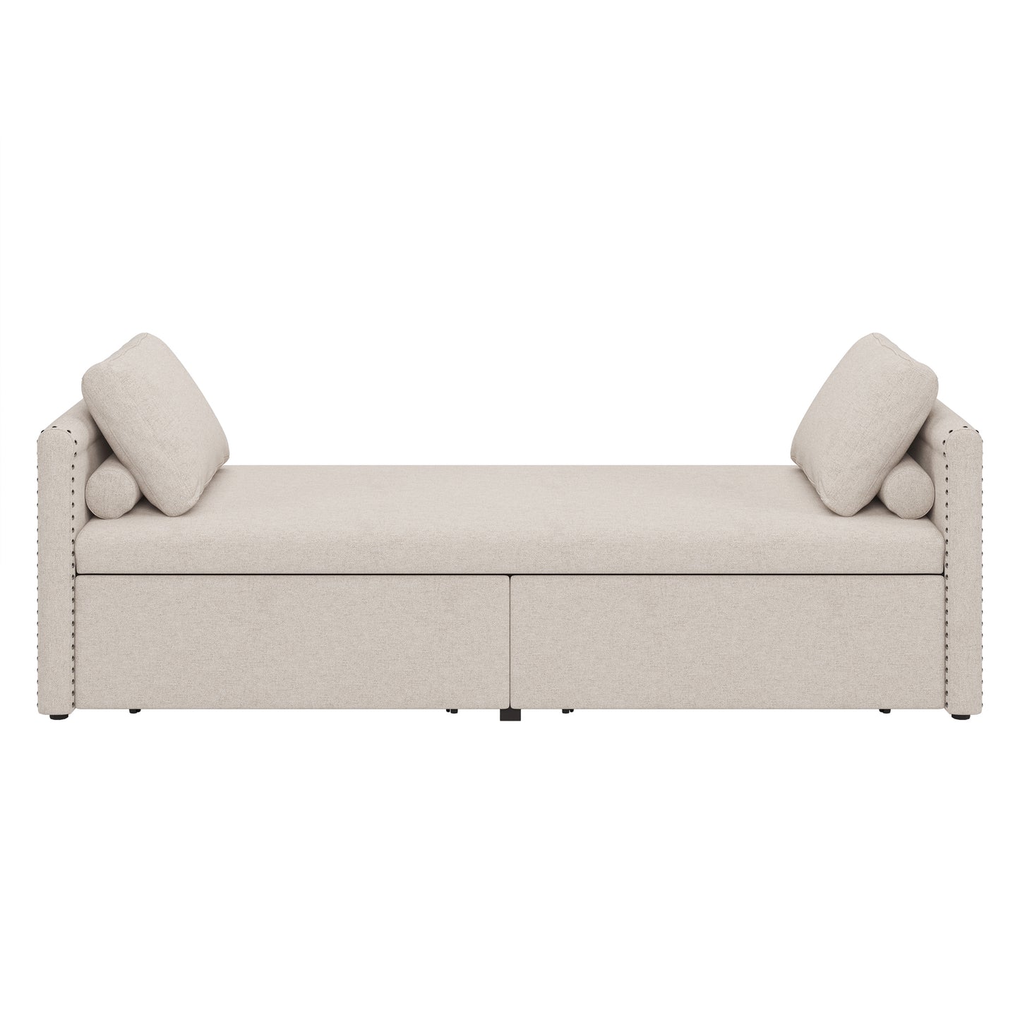 Modern Upholstered Chaise Lounger Daybed Small Single Daybed with 2 Drawers, No Mattress Needed, Perfect For Living Rooms & Home Office, Linen Fabric, Beige