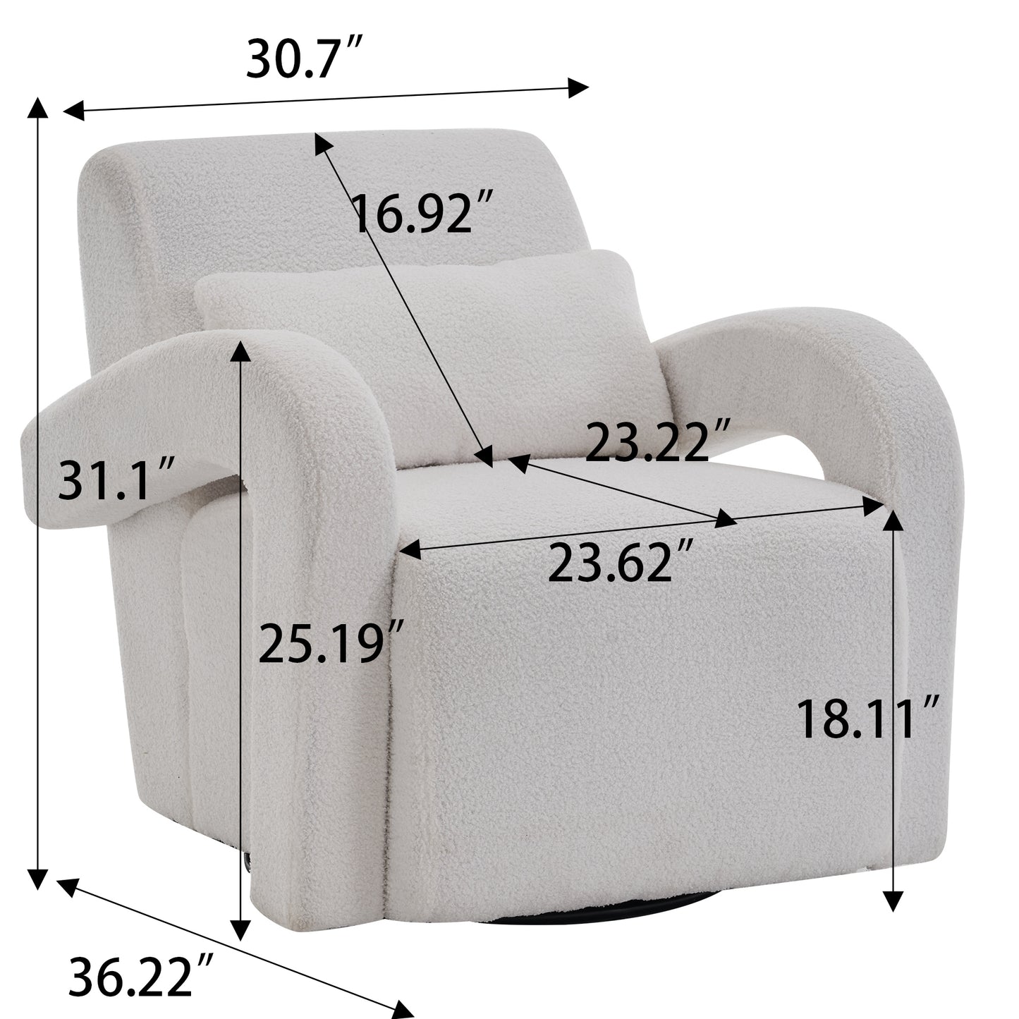 White Teddy Fabric Armchair - Modern Sturdy Lounge Chair with Curved Arms and Thick Cushioning for Plush Comfort