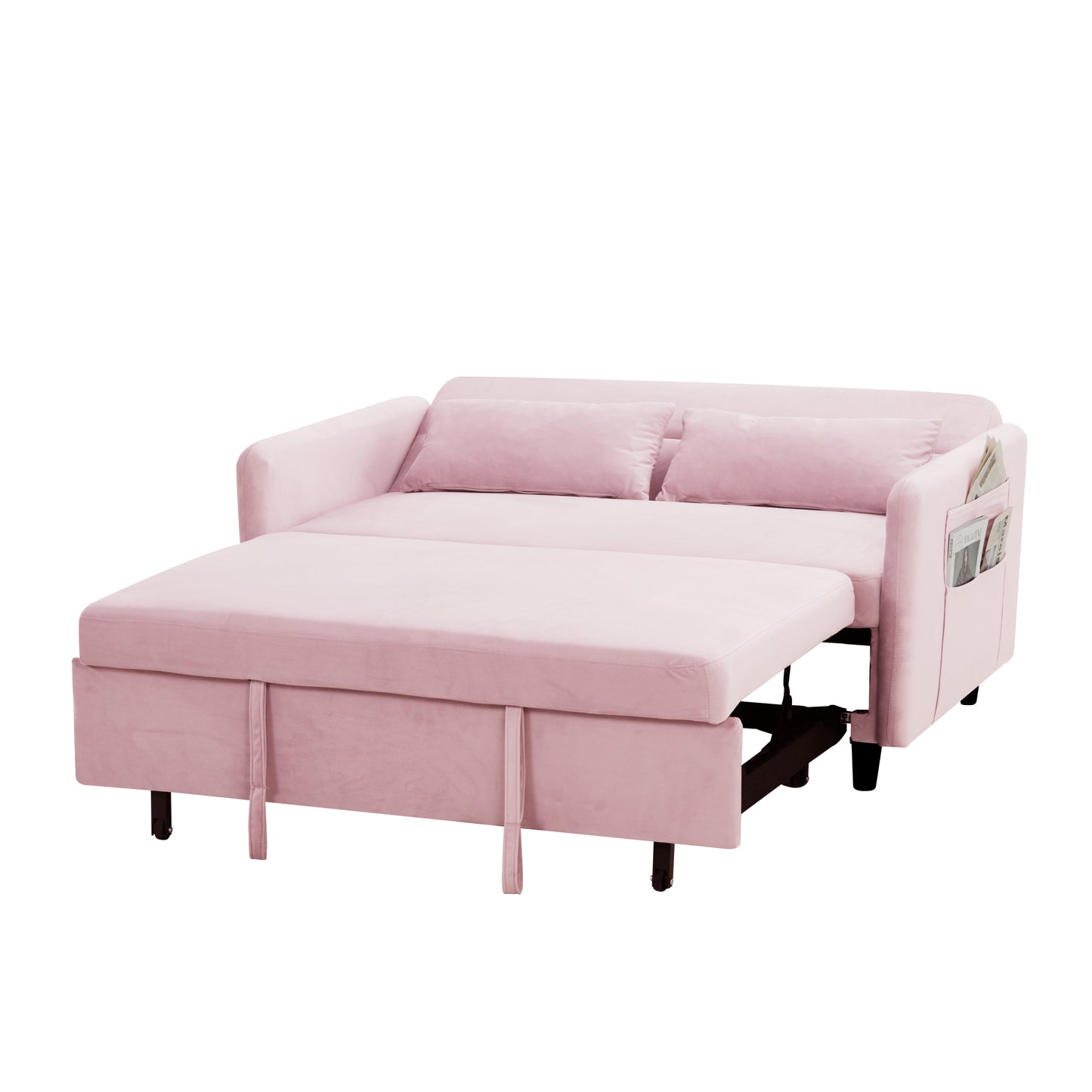 Sofa pull-out bed includes two pillows 54 "pink velvet sofa with small space