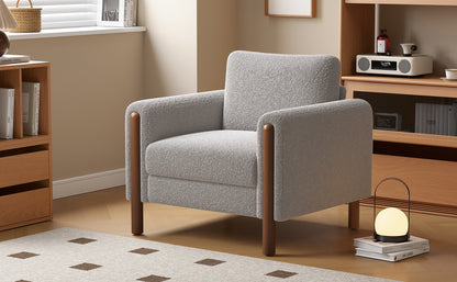 Oversized Accent Chair, Upholstered Living Room Chairs Single Sofa Chair with Walnut Legs, Curved handrail, Grey