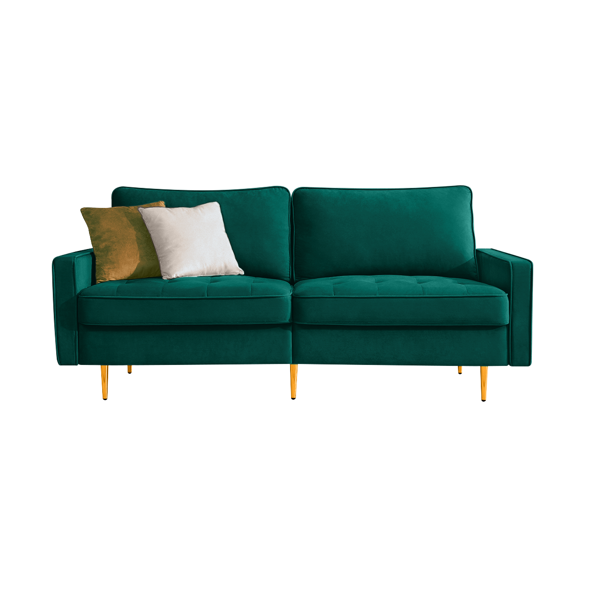 70'' Modern button tufted sofa with 2 throw pillows for living room,Emerald