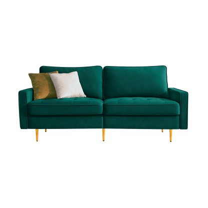 70'' Modern button tufted sofa with 2 throw pillows for living room,Emerald