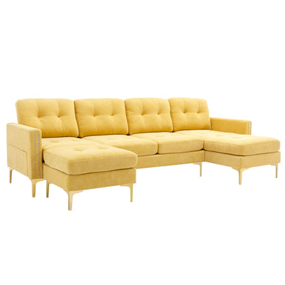 110" L-Shape Convertible Sectional Sofa Couch with Movable Ottoman for Living Room, Apartment, Office, Yellow