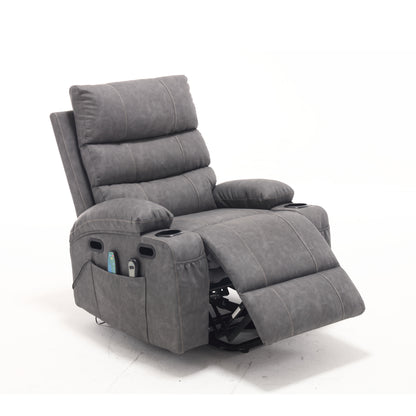 21"seat width,large size Electric Power Lift Recliner Chair Sofa for Elderly, 8 point vibration Massage and lumber heat, Remote Control, Side Pockets and Cup Holders, cozy fabric, overstuffed arm pu