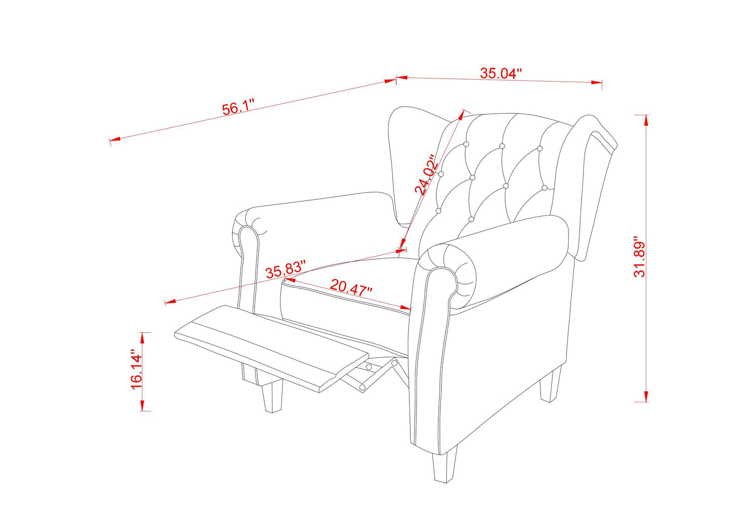 Modern Tufted Push Back Armchair Technical Leather Chair, Adjustable Single Sofa Chair with Sturdy Wood Legs for Bedroom, Living Room, Small Space(Color:ORANGE)