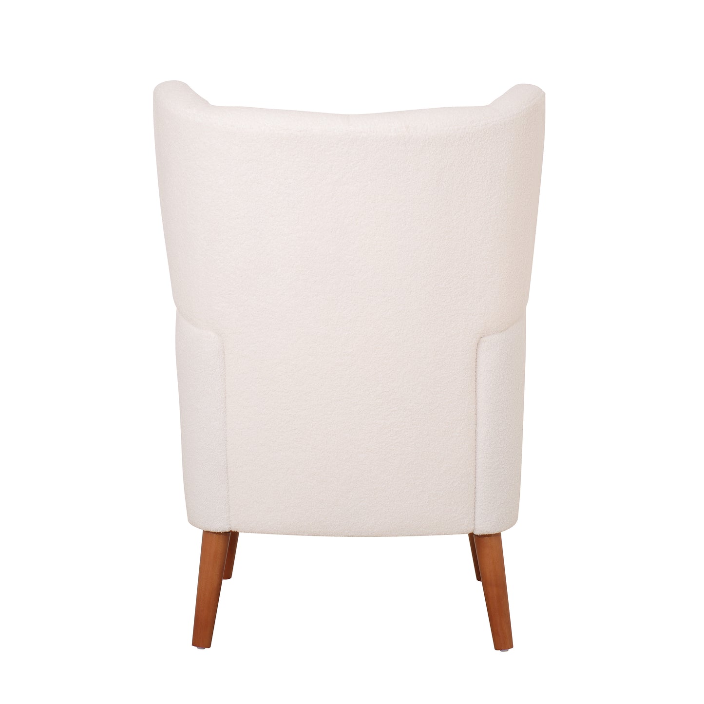 Mid-Century Accent Chair, Ivory White, Modern Retro Club Chair, Birch Frame, Upholstered Teddy Wool Fabric, Single Sofa Armchair for Small Spaces, Living Room, Bedroom, Reading Corner, Balcony,Office