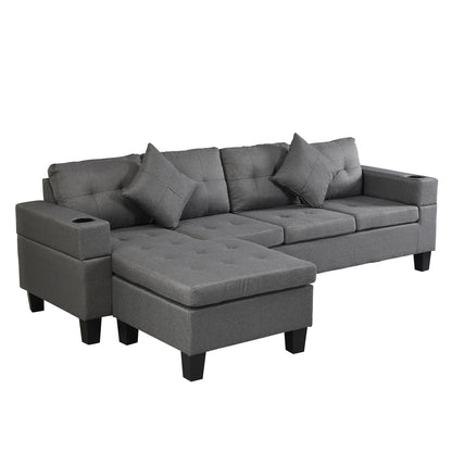 Sectional Sofa Set for Living Room with L Shape Chaise Lounge,cup holder and Left or Right Hand Chaise Modern 4 Seat