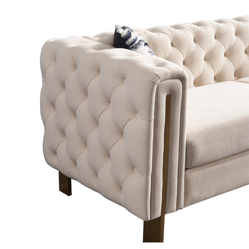 Modern Tufted Velvet Living Room Sofa, 84.25''W Couch,Cream