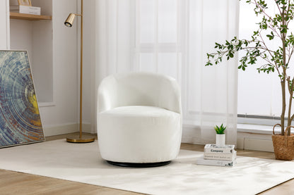 Fabric Swivel Accent Armchair Barrel Chair With Black Powder Coating Metal Ring,Ivory