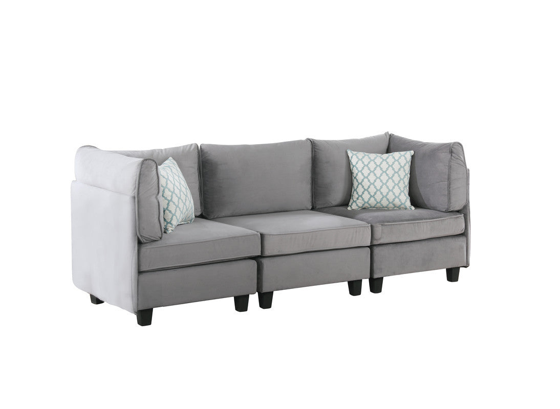 90" Gray Velvet 6Pc Modular Sectional Sofa