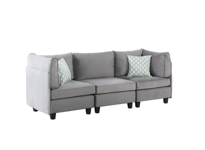 90" Gray Velvet 6Pc Modular Sectional Sofa