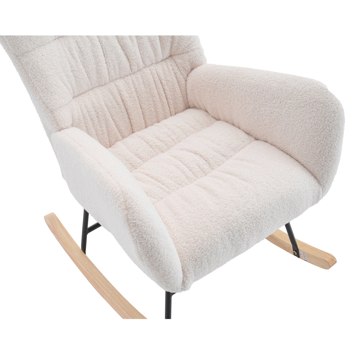 Rocking Chair, Teddy Upholstered Glider Rocker, Rocking Accent Chair with High Backrest, Comfy Rocking Accent Armchair for Living Room, Bedroom, Offices, WHITE