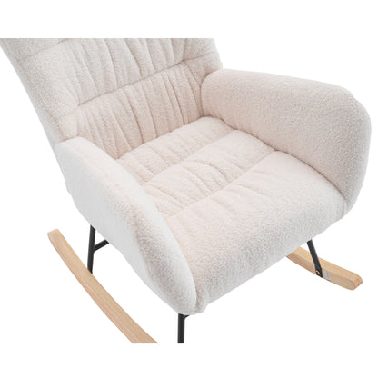 Rocking Chair, Teddy Upholstered Glider Rocker, Rocking Accent Chair with High Backrest, Comfy Rocking Accent Armchair for Living Room, Bedroom, Offices, WHITE