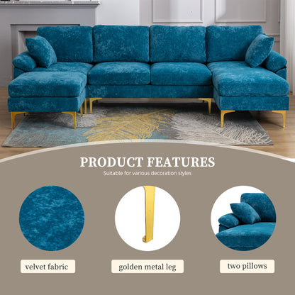 U-shape sectional sofa with Ottoman, Reversible Sofa Couch for Living Room,Spacious Furniture,Durable Couch Removable and machine washable cover (Light Blue Velvet)