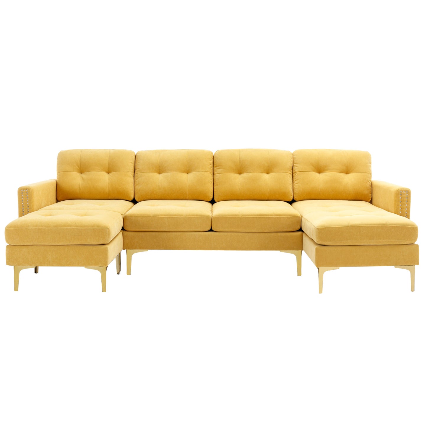 110" L-Shape Convertible Sectional Sofa Couch with Movable Ottoman for Living Room, Apartment, Office, Yellow