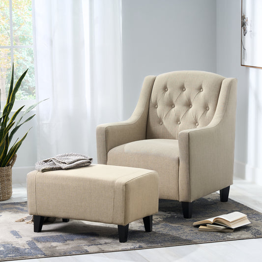 Upholstered Armchair with Ottoman