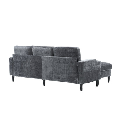 Sofa for three, solid wood frame, Chenille fabric, side pocket, with two cup holders, footstool with storagestorage sofa /Living room sofa cozy sectional sofa