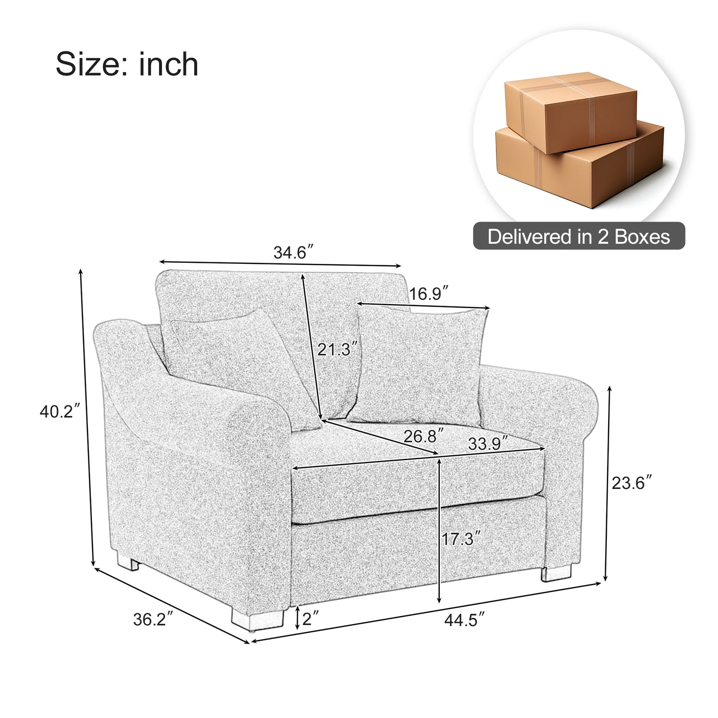 Modern Chenille Oversized Armchair, Accent Chair, Single Sofa for Bedroom, Living Room,44.5" Wide, Light Grey