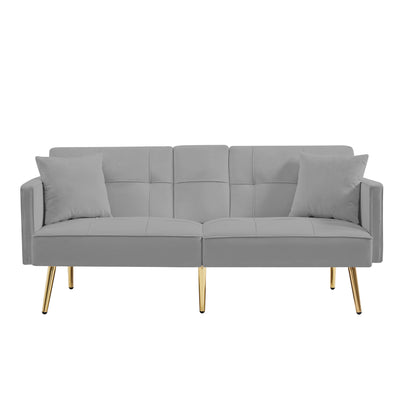 Grey Velvet Futon Sofa Bed with Gold Metal Legs