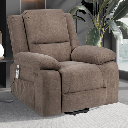 Electric Power Recliner Chair With Massage For Elderly,Remote Control Multi-function Lifting, Timing, Cushion Heating Chair With Side Pocket Brown