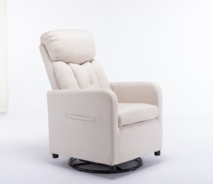 022-Linen Fabric Swivel Rocking Chair Gilder Chair With Pocket,Beige