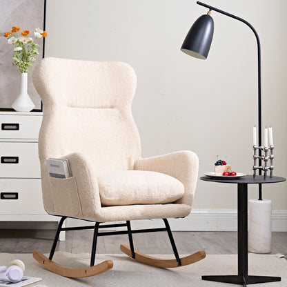 Modern Rocking Chair with High Backrest,Teddy Material Comfort Arm Rocker, Lounge Armchair for Living Room