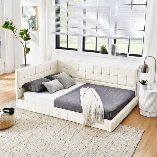 Full Size Upholstered Tufted Bed Frame, Sofa Bed Frame with Comfortable Backrest and Armrests, Full Size Bed for Bedroom, Living Room,Velvet, Beige(80.5''*59''*30.5'')