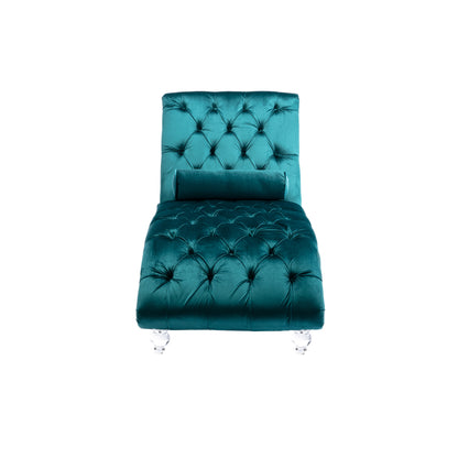 Velvet Chaise Lounge Indoor,Button-Tufted Upholstered Chaise Lounge Chair with Pillow for Bedroom Living Room Office (Teal Velvet)