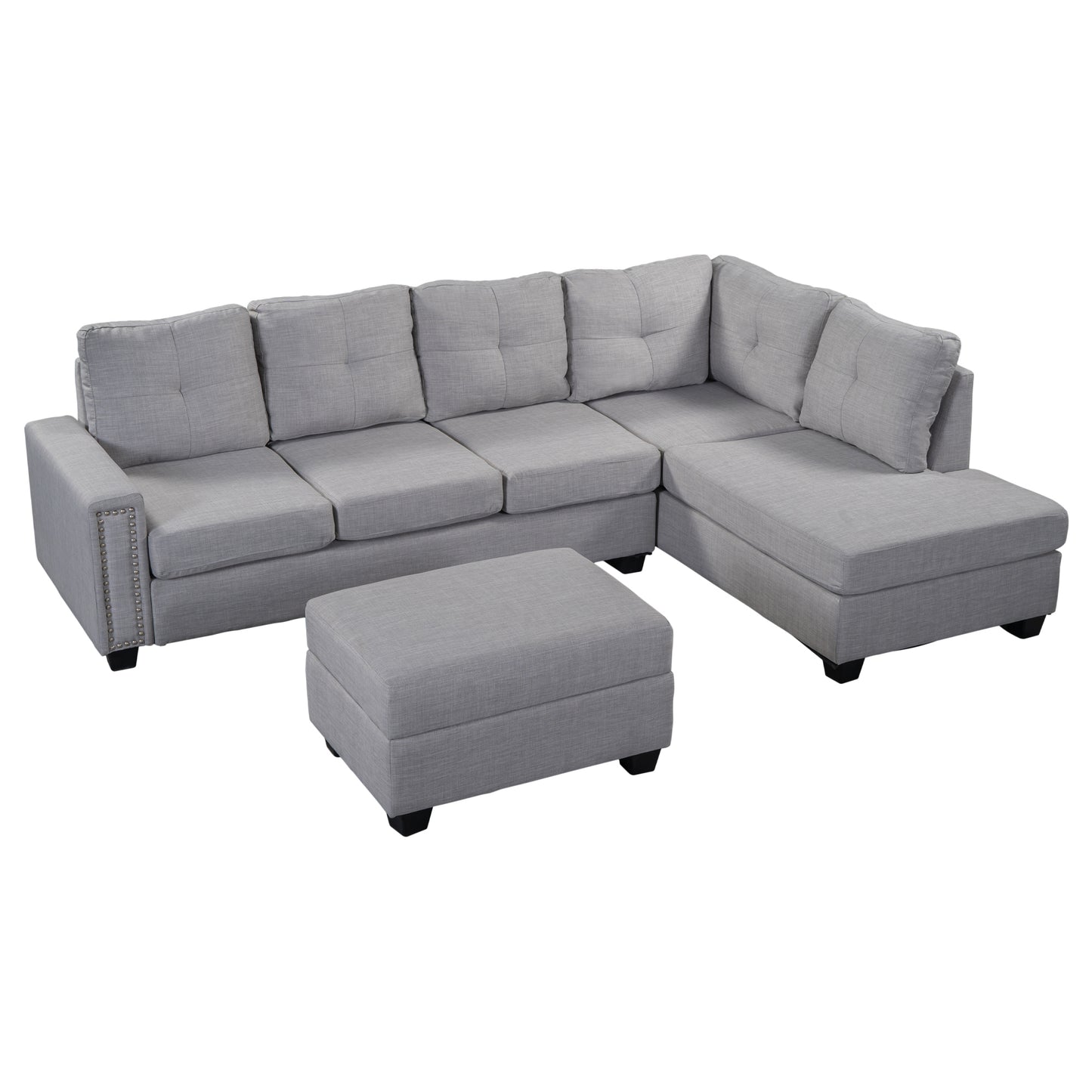 Reversible Sectional Sofa Space Saving with Storage Ottoman Rivet Ornament L-shape Couch for Large Space Dorm Apartment