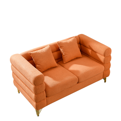 60Inch Oversized 2 Seater Sectional Sofa, Living Room Comfort Fabric Sectional Sofa-Deep Seating Sectional Sofa, Soft Sitting with 2 Pillows for Living Room,Bedroom,Office,Orange teddy