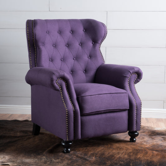 Accented Push Back Recliner Chair with Rolled Arms in Plum, Enjoy Cocooning Comfort