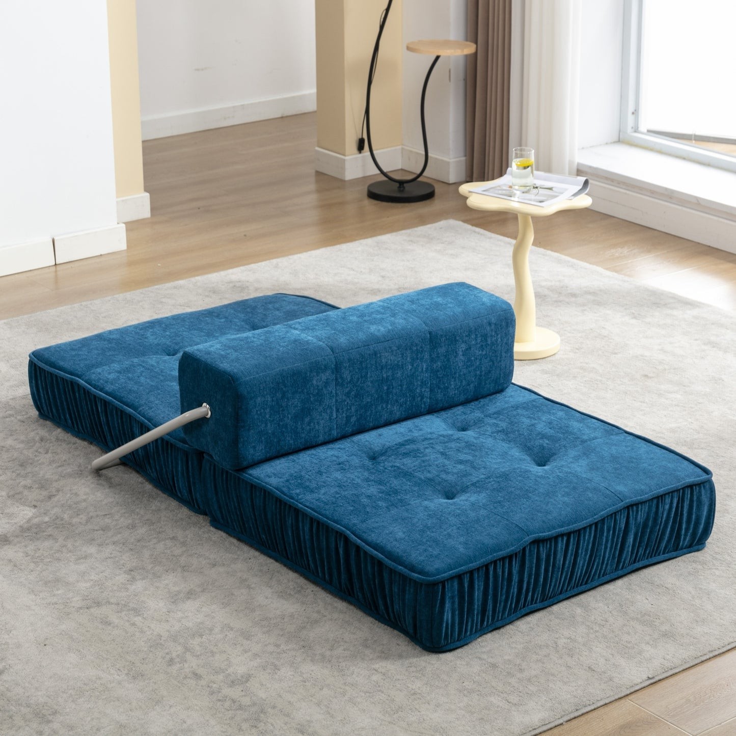 Folding Sofa Bed, Futon Sleeper Chair, Convertible Chair Floor Couch & Sleeping Mattress for Living Room, Guest Room, Home Office, Apartment, Small space, Bed, Removable Back Cushion, Blue, 1 Seat