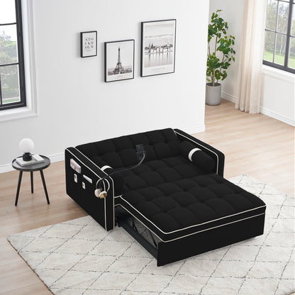 Sleeper Sofa Couch w/Pull Out Bed, 55" Modern Velvet Convertible Sleeper Sofa Bed, Small Love seat Sofa Bed w/Pillows & Side Pockets for Small Space, Living Room, Apartment,Black