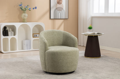 037-Chenille Fabric Swivel Accent Armchair Barrel Chair With Black Powder Coating Metal Ring,Light Green