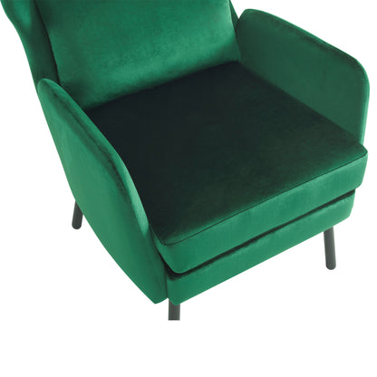 Velvet Accent Chair, Modern Living Room Armchair Comfy Upholstered Single Sofa Chair for Bedroom Dorms Reading Reception Room with Metal Legs & Pillow, Green