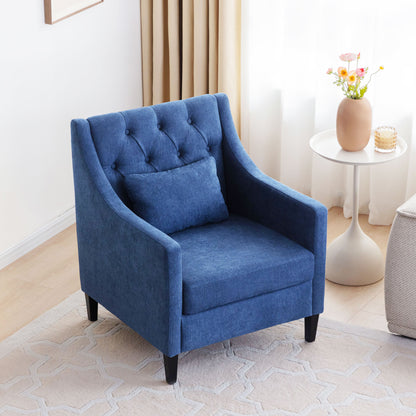 Living Room Chairs, Accent Armchair with lumbar pillow, Elegant Bedroom Reading Chair, Mid-Century Design, Upholstered Sofa Chair, Blue