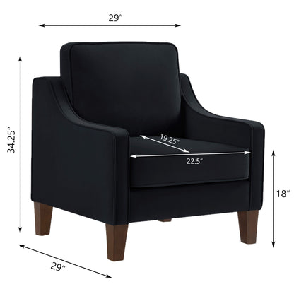 Modern Armchair, Living Room Single Seat Sofa Chair with Wooden Legs, Upholstered Velvet Accent Chair for Living Room, Bedroom,Black