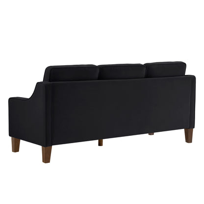 Modern 3 Person seat Sofa Couch with Scooped Armrest/Wood legs,Upholstered Velvet 3-seat Sofa with Removable Cushions for Livingroom Bedroom,Black