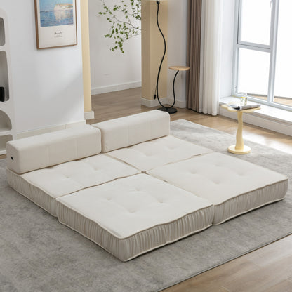 Folding Sofa Bed, Futon Sleeper Chair, Convertible Chair Floor Couch & Sleeping Mattress for Living Room, Guest Room, Home Office, Apartment, Small space, Bed, Removable Back Cushion, White, 1 Seat