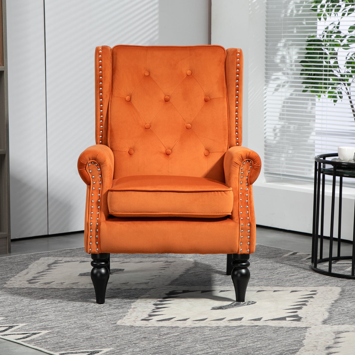 Wood Frame Armchair, Modern Accent Chair Lounge Chair with Sturdy Wood Legs for Living Room Bedroom(Orange)