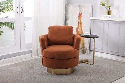 Teddy Swivel Barrel Chair, Swivel Accent Chairs Armchair for Living Room, Reading Chairs for Bedroom Comfy, Round Barrel Chairs with Gold Stainless Steel Base