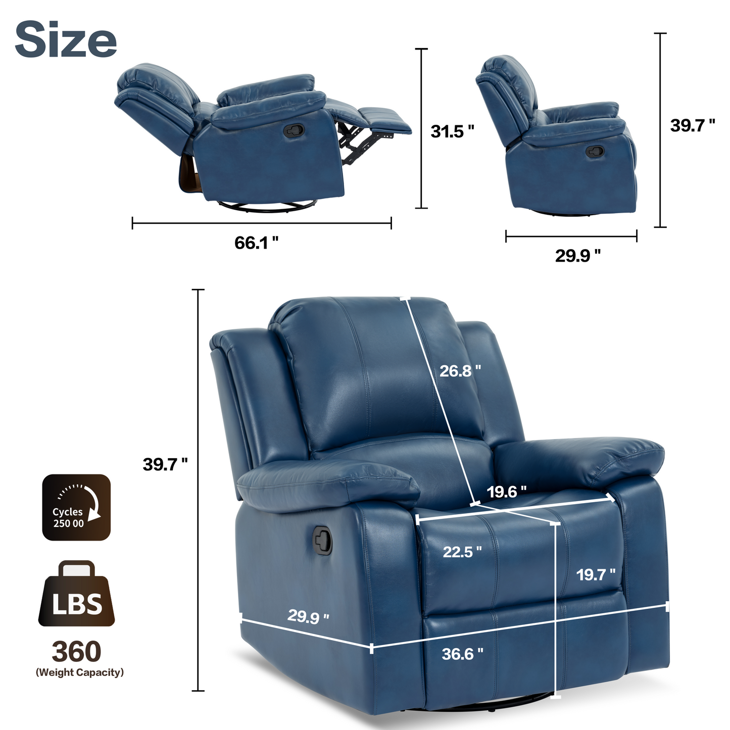 Swivel and Glider Recliner Chair,(Navy Blue)