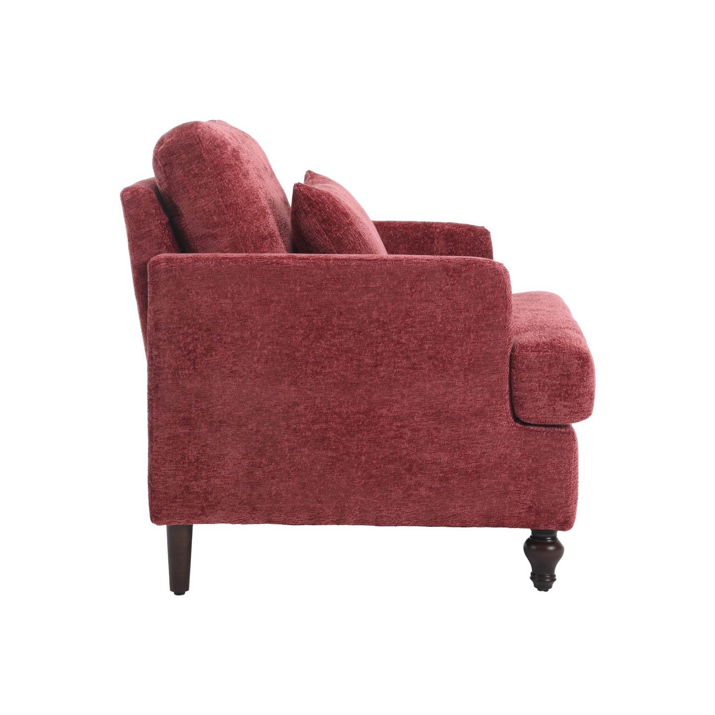 Wood Frame Armchair, Modern Accent Chair Lounge Chair for Living Room,Tufted Club Chair, Mid Century Modern Arm Chairs with Studded, Solid Wood Frame, for Bedroom, Reading(Wine red Chenille)