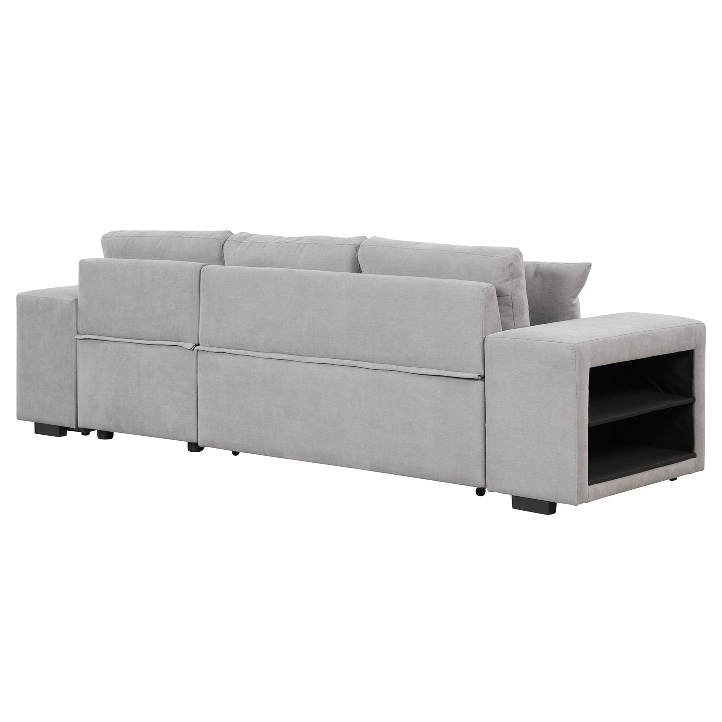 104.5" Pull Out Sleeper Sofa Reversible L-Shape 3 Seat Sectional Couch with Storage Chaise and 2 Stools for Living Room Furniture Set,Gray