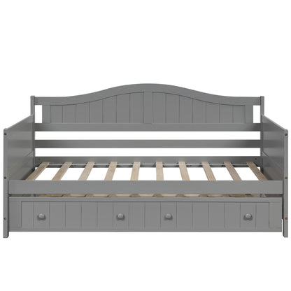 Wooden Daybed with Trundle Bed, Sofa Bed for Bedroom Living Room, Gray