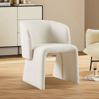 Modern Dining Chair Accent Chair White Single Sofa Chair,Upholstered Side Chair Teddy Comfy Chair for Dining Room/Bedroom/Living Room/Reception-Off White-1PC