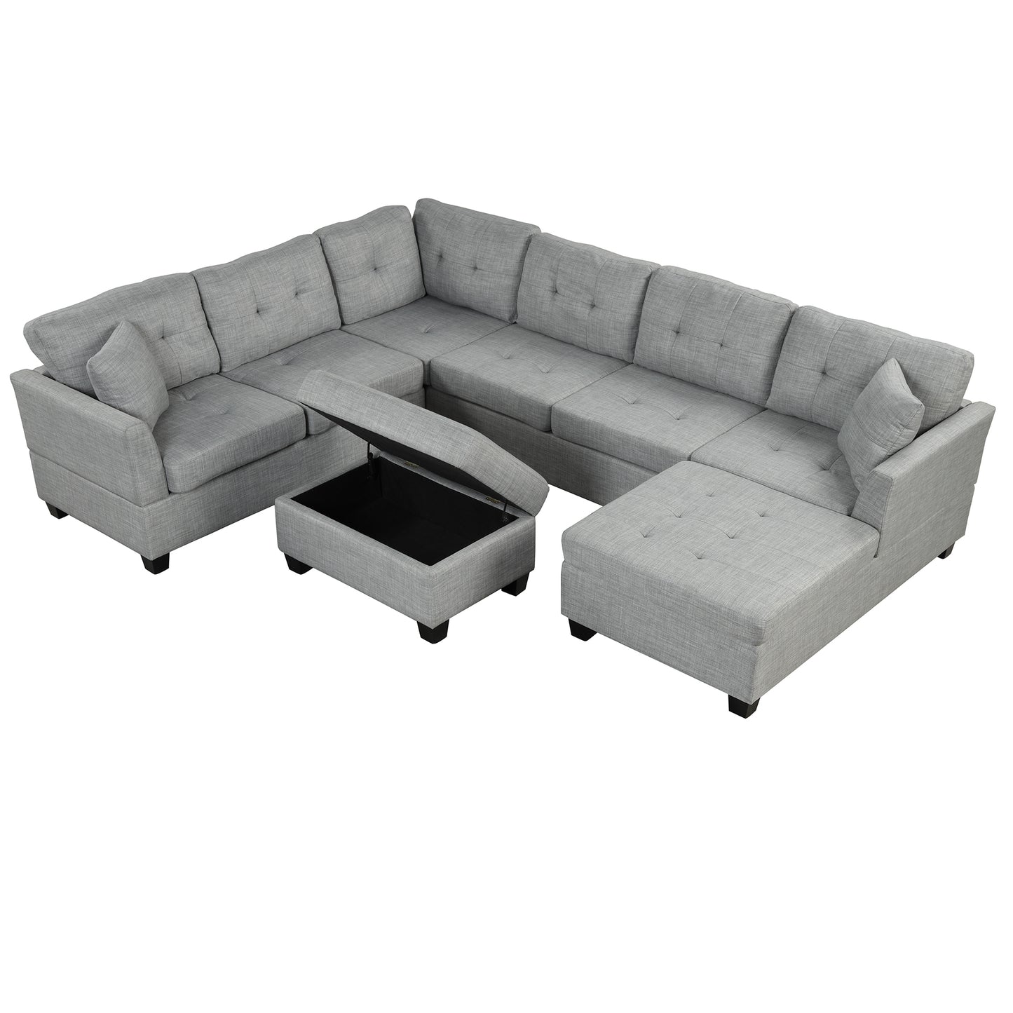 121.3" Oversized Sectional Sofa with Storage Ottoman, U Shaped Sectional Couch with 2 Throw Pillows for Large Space Dorm Apartment