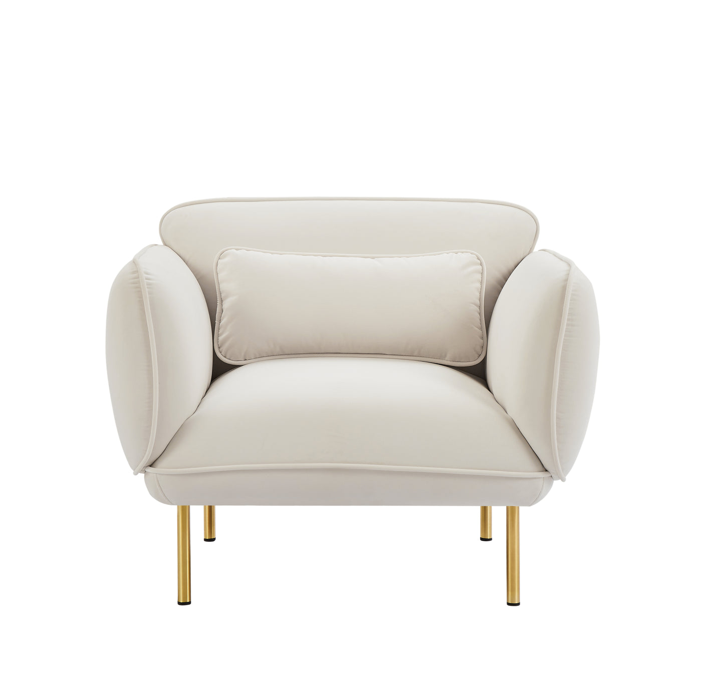 Oversized Living Room Accent Velveta Armchair Upholstered-Single Sofa Chair, Comfy Fabric Armchair with Metal Leg for Bedroom Living Room Apartment, Beige